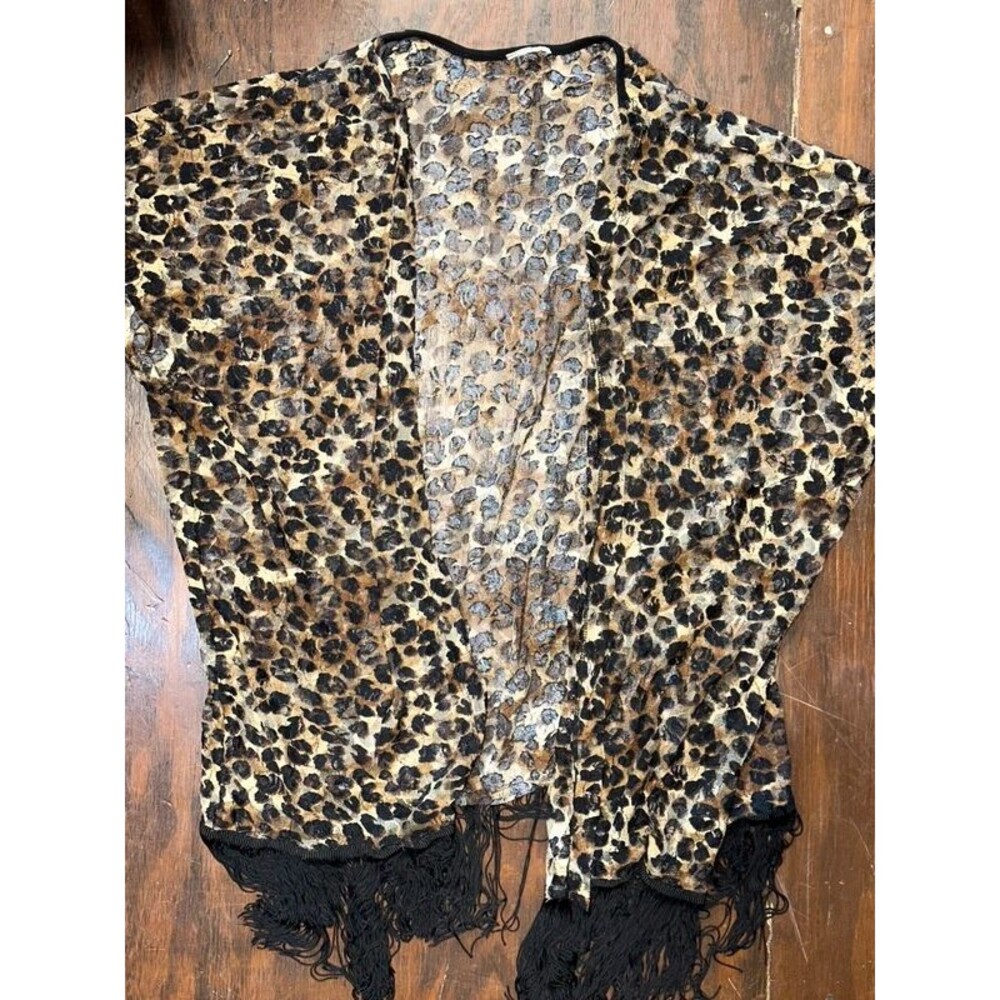Leopard Print Floral Velvet w/ Fringe Kimono Size Small / Medium